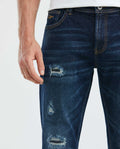 Men's Morrison Jeans Straight Fit Dark Wash Destroyer Rips 339E012 - 3