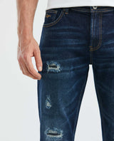 Men's Morrison Jeans Straight Fit Dark Wash Destroyer Rips 339E012 - 3