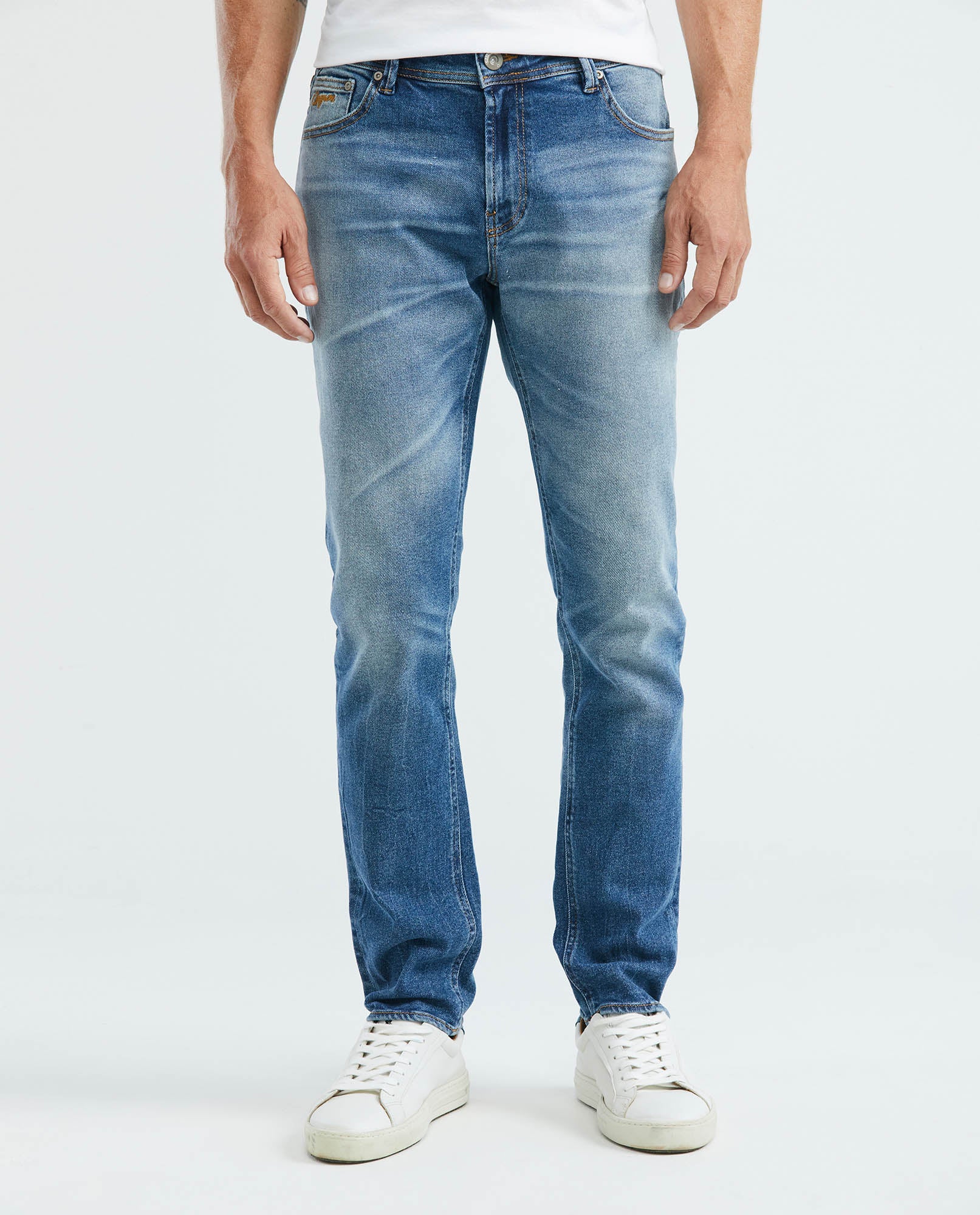 Men's Morrison Jeans Straight Fit Medium Wash Prominent Whiskering PIW Blend 339E014 - 1