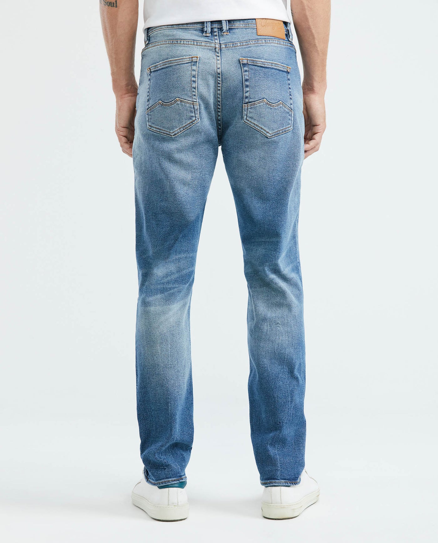 Men's Morrison Jeans Straight Fit Medium Wash Prominent Whiskering PIW Blend 339E014 - 4
