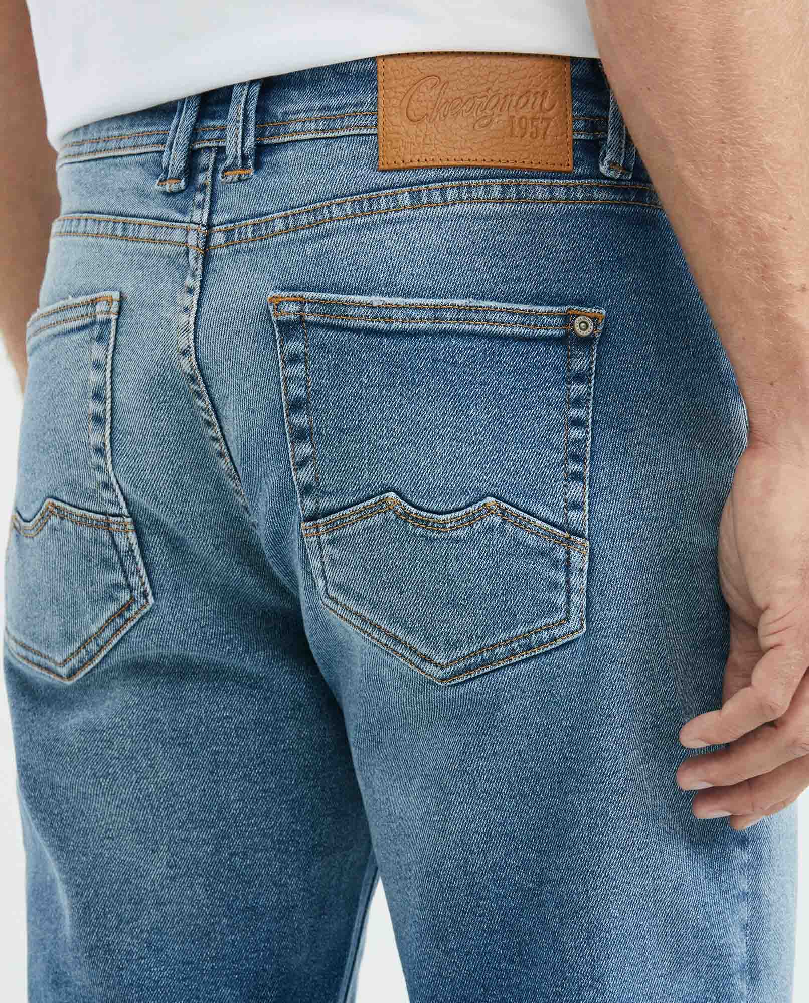 Men's Morrison Jeans Straight Fit Medium Wash Prominent Whiskering PIW Blend 339E014 - 5