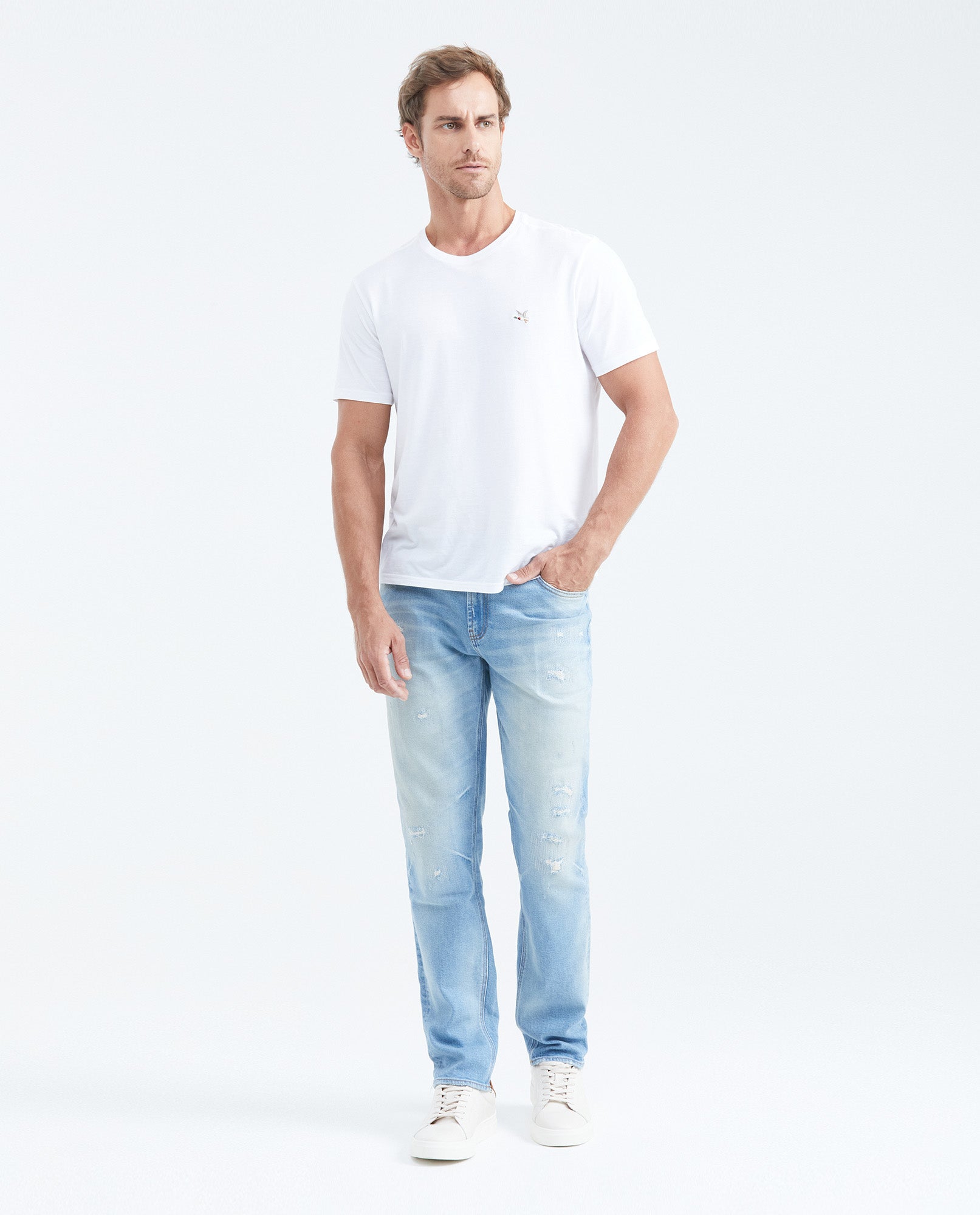 Men's Jeans Straight Fit Mid - Rise Slim Boot Light Blue Vintage Wash - Blue - 2