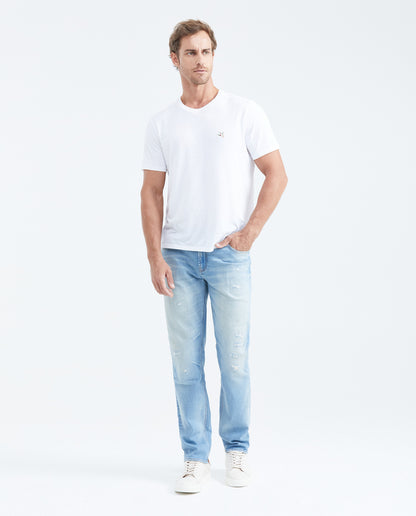 Men's Jeans Straight Fit Mid - Rise Slim Boot Light Blue Vintage Wash - Blue - 2