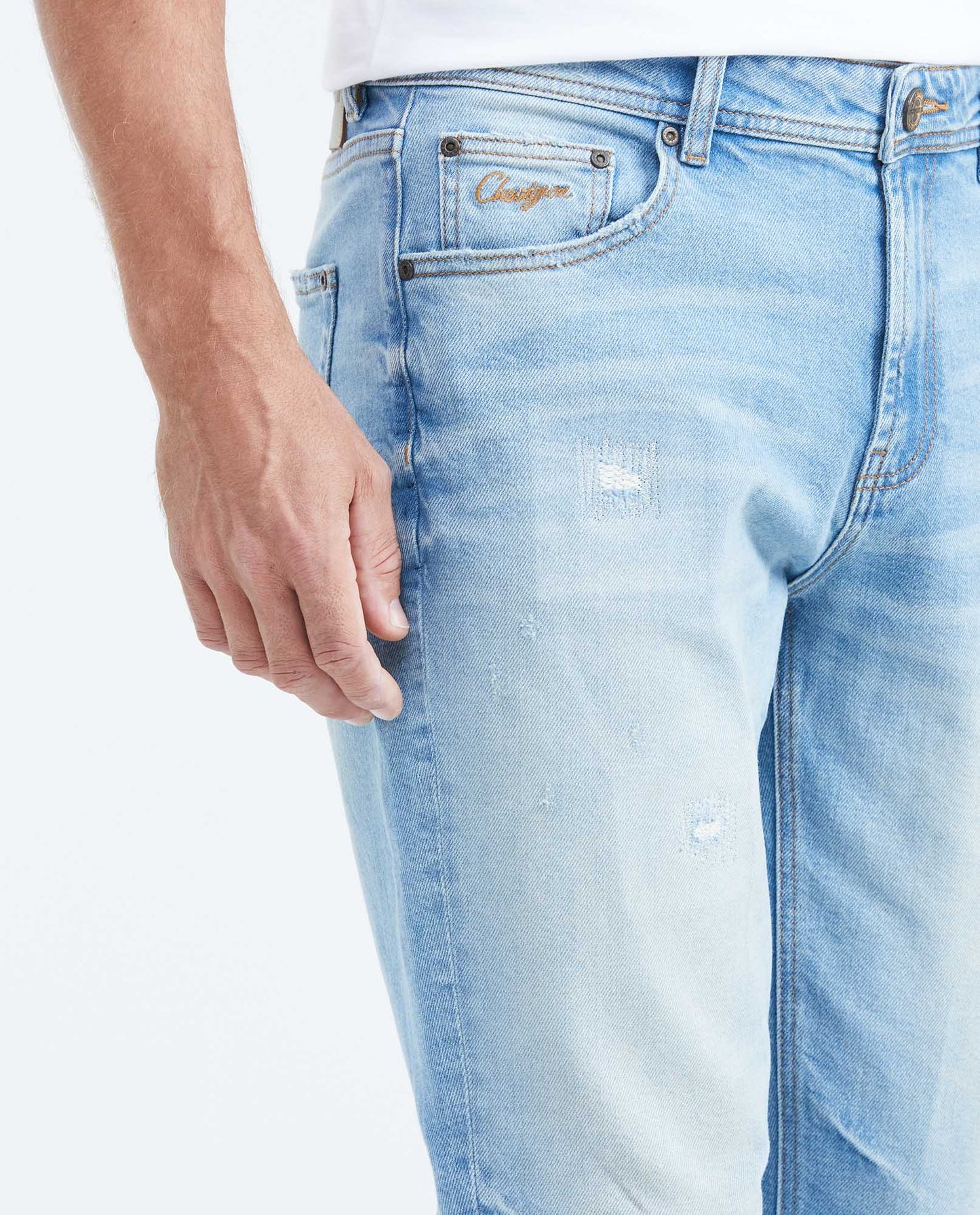 Men's Jeans Straight Fit Mid - Rise Slim Boot Light Blue Vintage Wash - Blue - 3