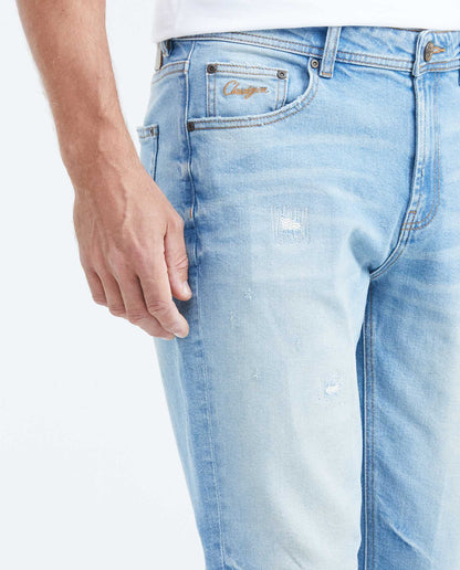 Men's Jeans Straight Fit Mid - Rise Slim Boot Light Blue Vintage Wash - Blue - 3