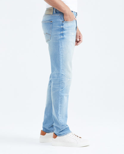 Men's Jeans Straight Fit Mid - Rise Slim Boot Light Blue Vintage Wash - Blue - 4