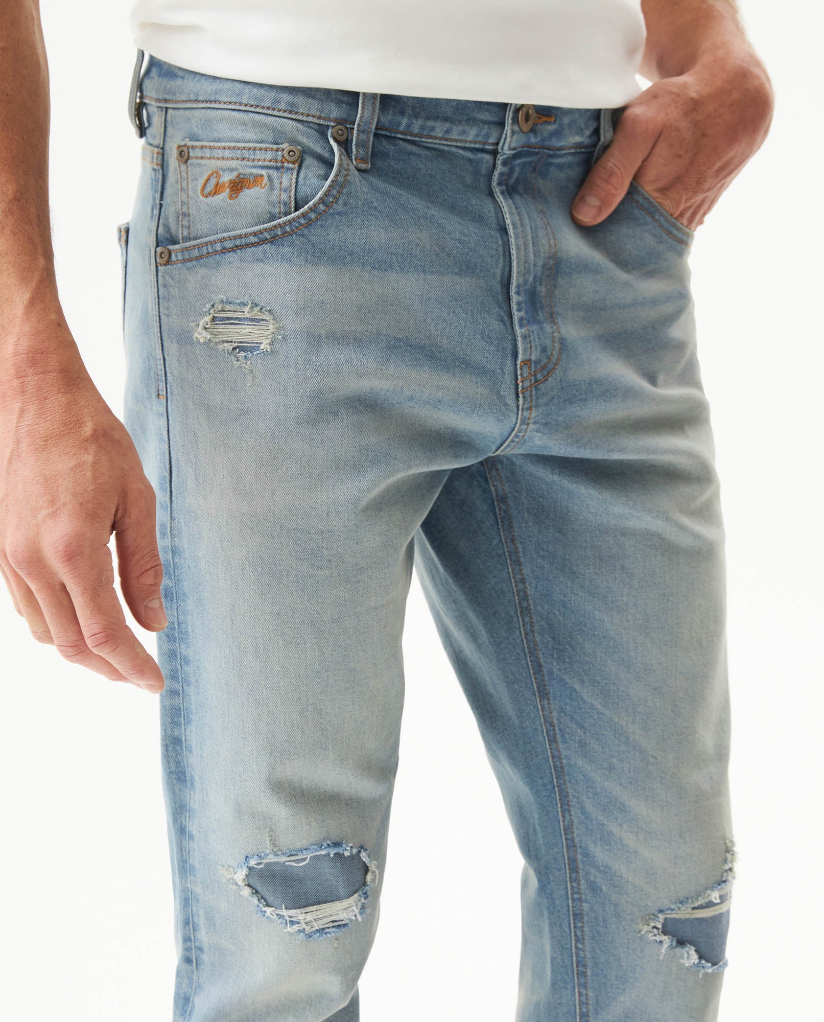 Men's Morrison Slim Fit Light Wash Jeans in Cotton Stretch Blend, Radiant 339G012 - 4