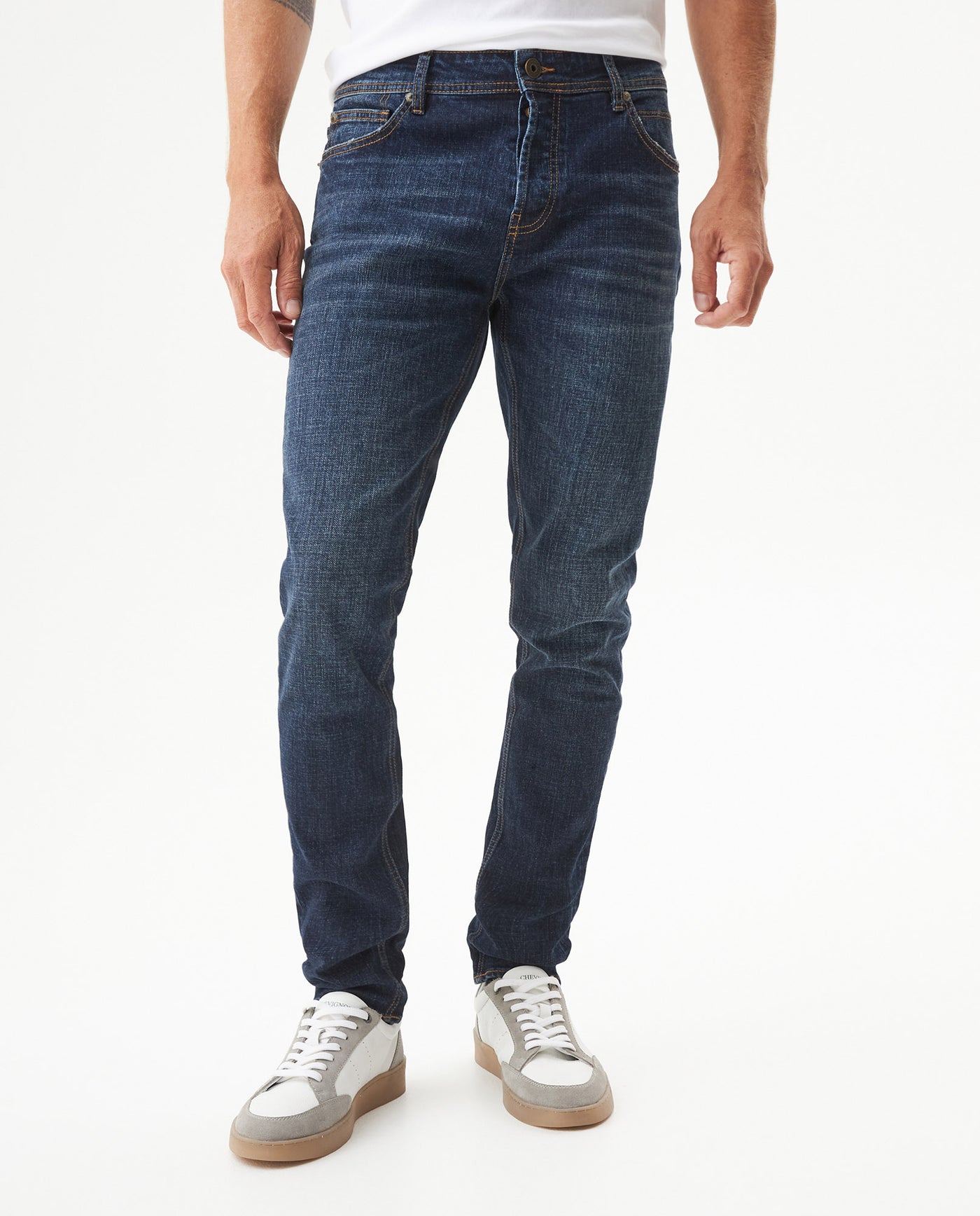 Men's Rider Skinny Fit Dark Wash Jeans in Cotton Stretch Blend, Ceremony 339G030 - 1