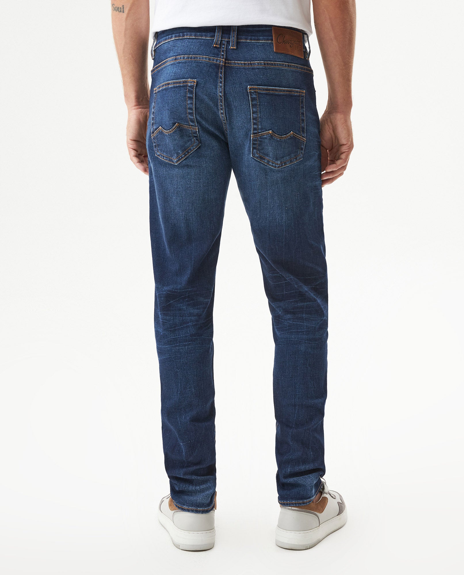 Men's Rider Dark Wash Skinny Fit Jeans in Cotton-Recycled Polyester Blend, Archor - 5