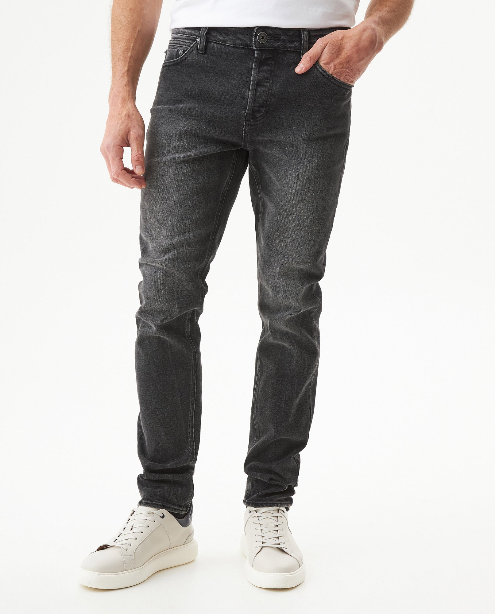 Men's Rider Skinny Fit Gray Wash Jeans in Cotton-Polyester-Viscose Stretch Blend, Journey 339G037 - 1