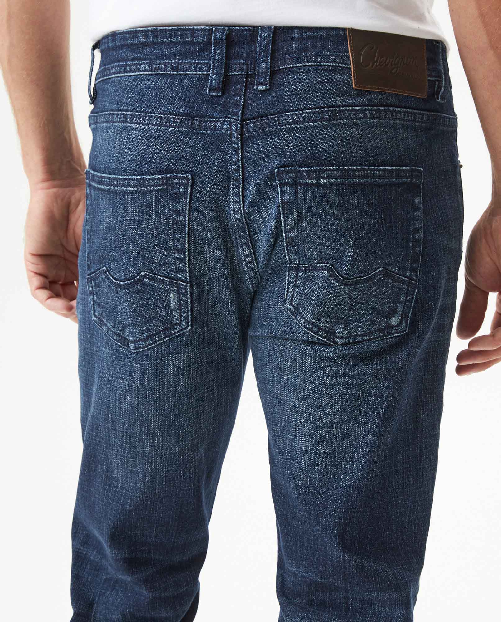 Men's Skinny Rider Ultra Dark Wash Jeans in Cotton, Evening 339G045 - 6