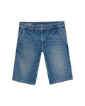 Mens Bermuda Shorts Regular Fit Mid Rise Medium Wash Organic Cotton Elastane Chino Details Piping Pockets - Blue 63_351H000_AZU184140_0