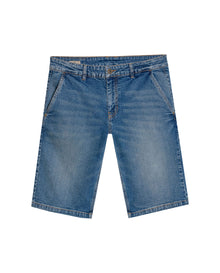 Mens Bermuda Shorts Regular Fit Mid Rise Medium Wash Organic Cotton Elastane Chino Details Piping Pockets - Blue 63_351H000_AZU184140_0