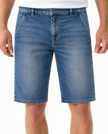 Mens Bermuda Shorts Regular Fit Mid Rise Medium Wash Organic Cotton Elastane Chino Details Piping Pockets - Blue 63_351H000_AZU184140_1