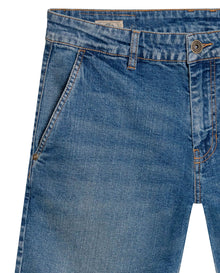 Mens Bermuda Shorts Regular Fit Mid Rise Medium Wash Organic Cotton Elastane Chino Details Piping Pockets - Blue 63_351H000_AZU184140_3