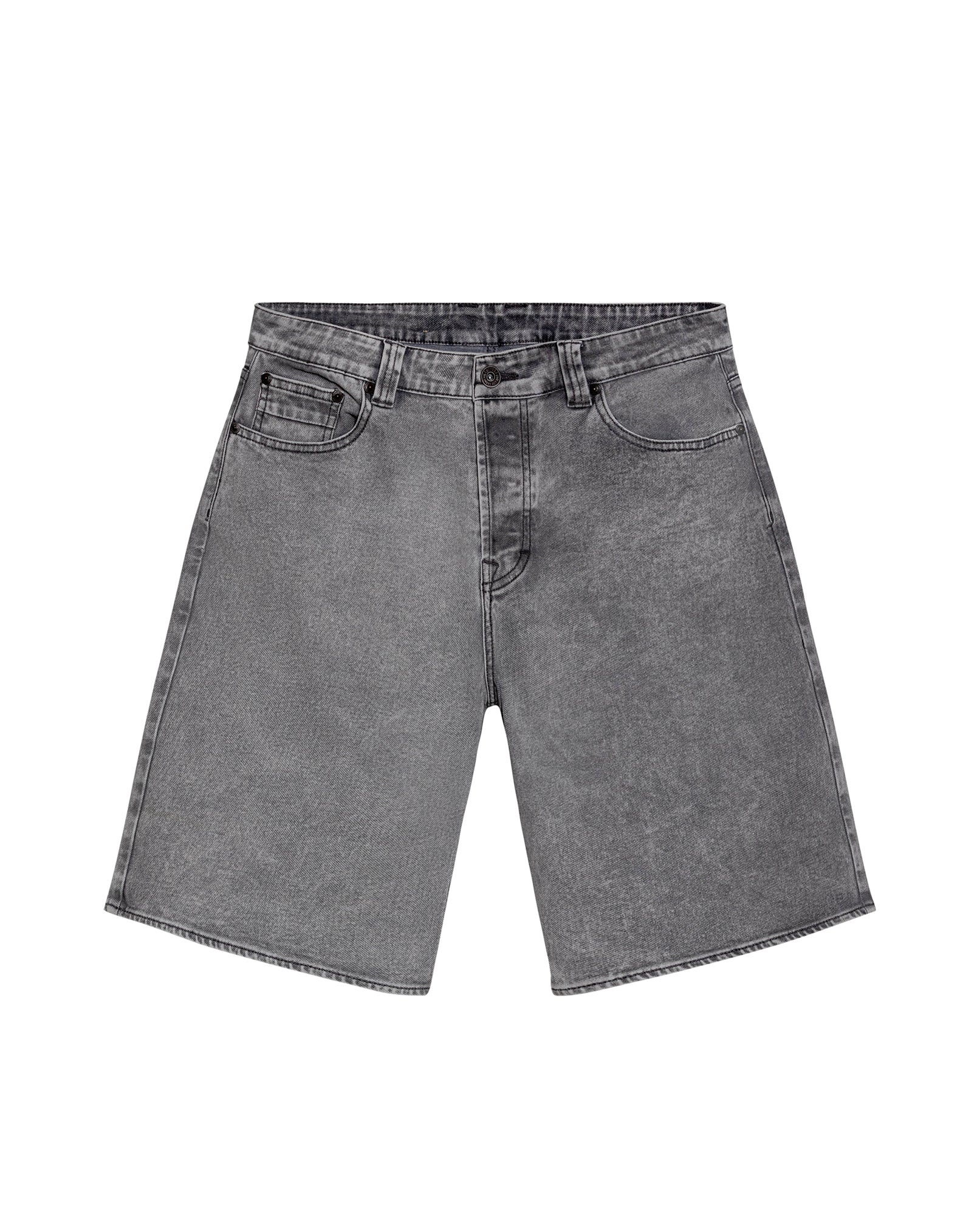 Mens Bermuda Shorts Mid Rise Gray Wash Maverick Mold Cotton Polyester Elastane Leather Waistband Badge - Gray 63_351H001_GRI145002_3