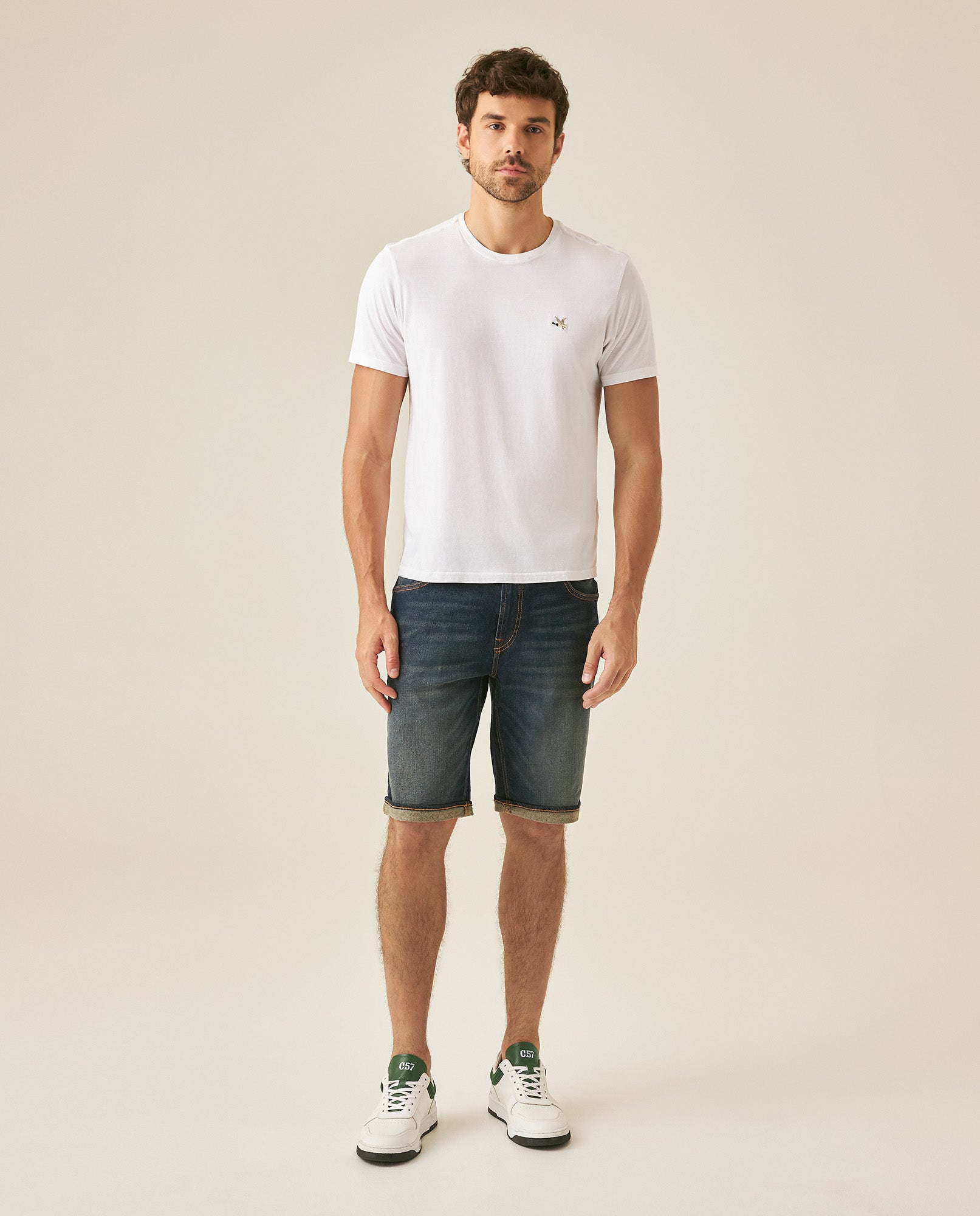 Mens Bermuda Shorts Mid Rise Dark Wash Organic Cotton Elastane Subtle Distressing Leather Waistband Badge - Blue 63_351H002_AZU194052_4