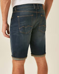 Mens Bermuda Shorts Mid Rise Dark Wash Organic Cotton Elastane Subtle Distressing Leather Waistband Badge - Blue 63_351H002_AZU194052_7