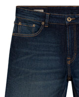 Mens Bermuda Shorts Mid Rise Dark Wash Organic Cotton Elastane Subtle Distressing Leather Waistband Badge - Blue 63_351H002_AZU194052_8