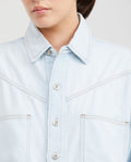 Women's Long Sleeve Relaxed Shirt Flap Pockets Dyed Buttons Light Wash Cotton - 2