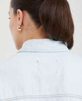 Women's Long Sleeve Relaxed Shirt Flap Pockets Dyed Buttons Light Wash Cotton - 5