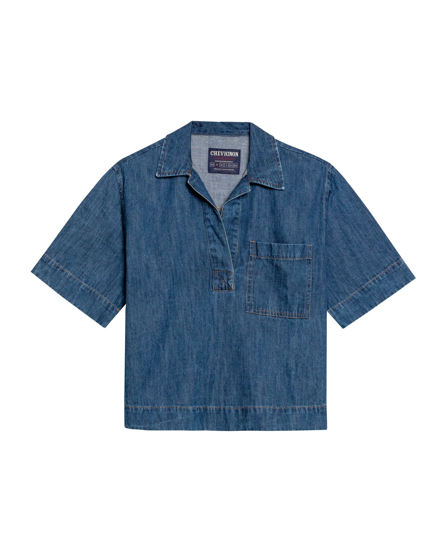 Womens Shirt Boxy Relaxed Fit Short Sleeve Cotton Medium Wash - Blue 63_411H000_AZU184140_3