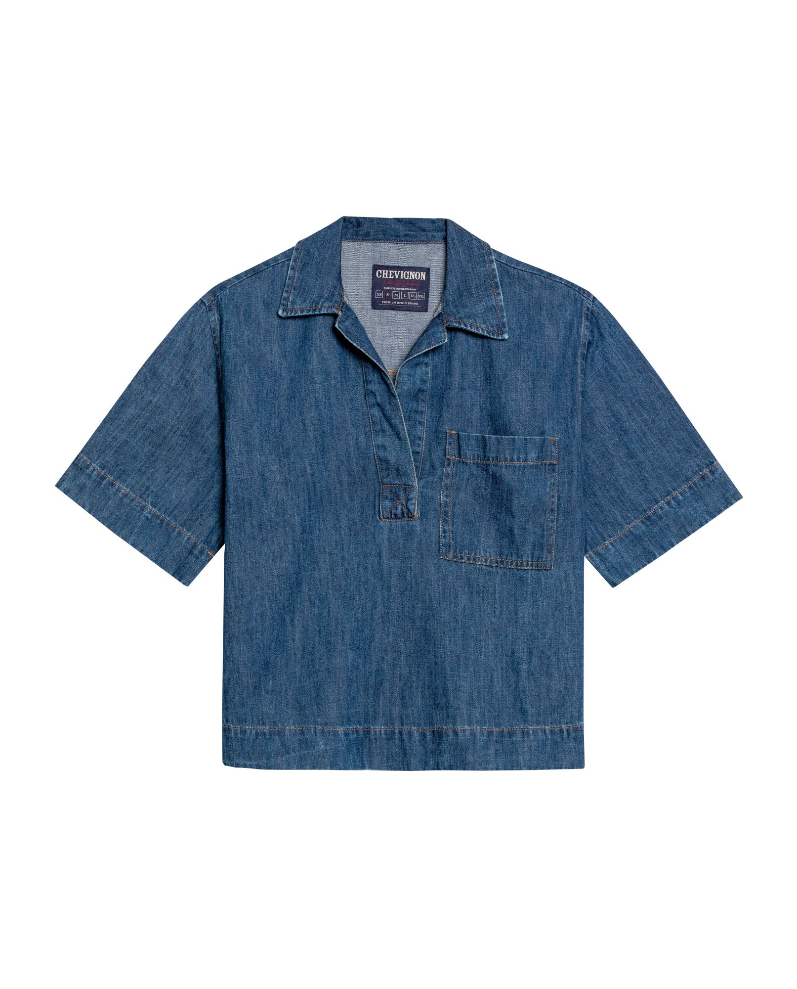 Womens Shirt Boxy Relaxed Fit Short Sleeve Cotton Medium Wash - Blue 63_411H000_AZU184140_3