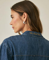 Womens Shirt Boxy Relaxed Fit Short Sleeve Cotton Medium Wash - Blue 63_411H000_AZU184140_7