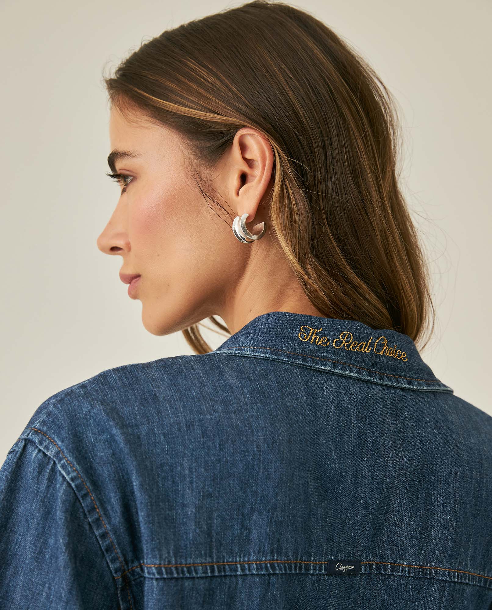 Womens Shirt Boxy Relaxed Fit Short Sleeve Cotton Medium Wash - Blue 63_411H000_AZU184140_7