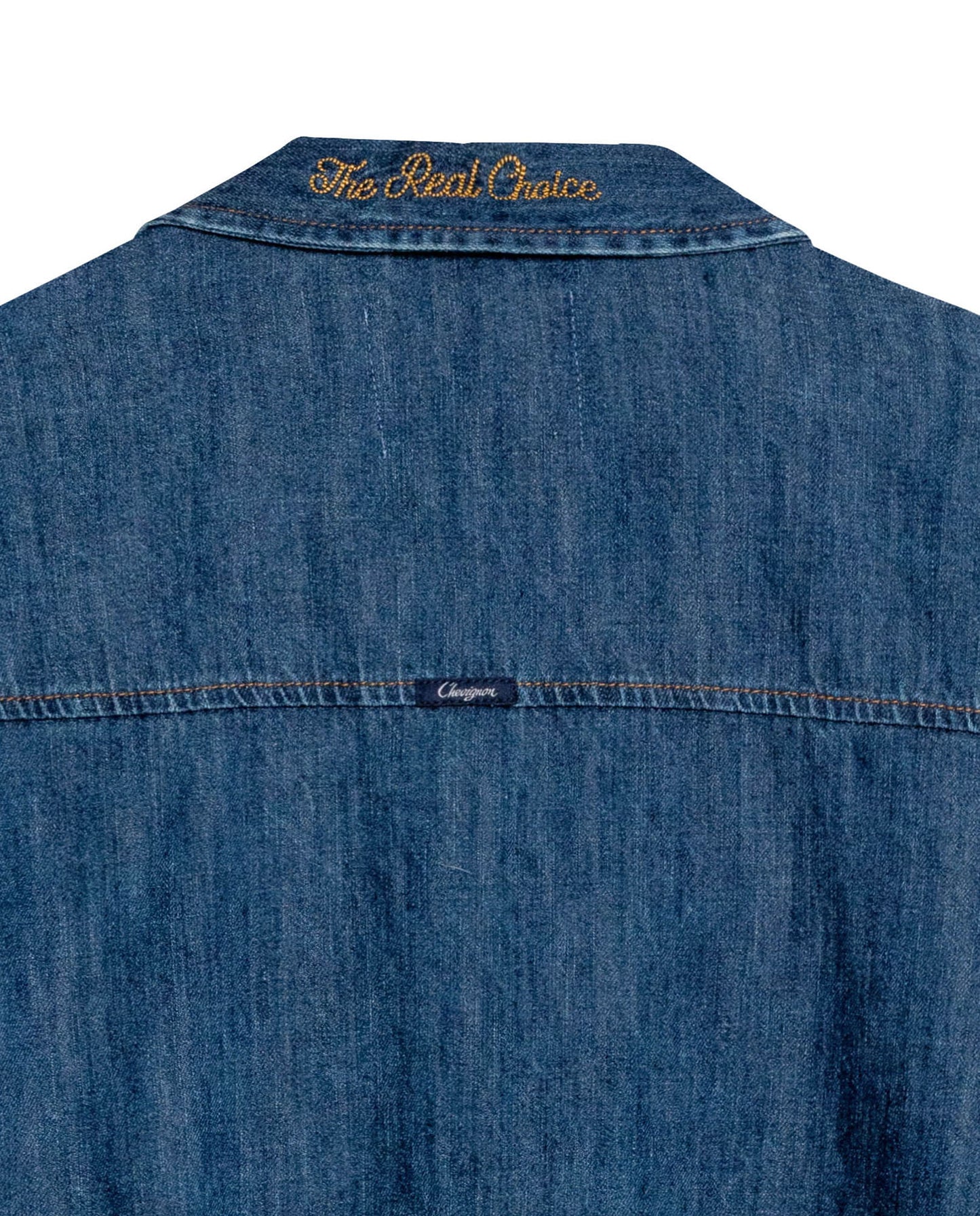 Womens Shirt Boxy Relaxed Fit Short Sleeve Cotton Medium Wash - Blue 63_411H000_AZU184140_8