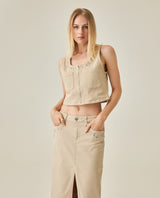 Womens Shirt Tank Slim Fit Cotton Elastane Raw Wash Coordinated Set Wide Crewneck - Raw 63_411H001_CRU130000_0