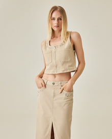 Womens Shirt Tank Slim Fit Cotton Elastane Raw Wash Coordinated Set Wide Crewneck - Raw 63_411H001_CRU130000_0