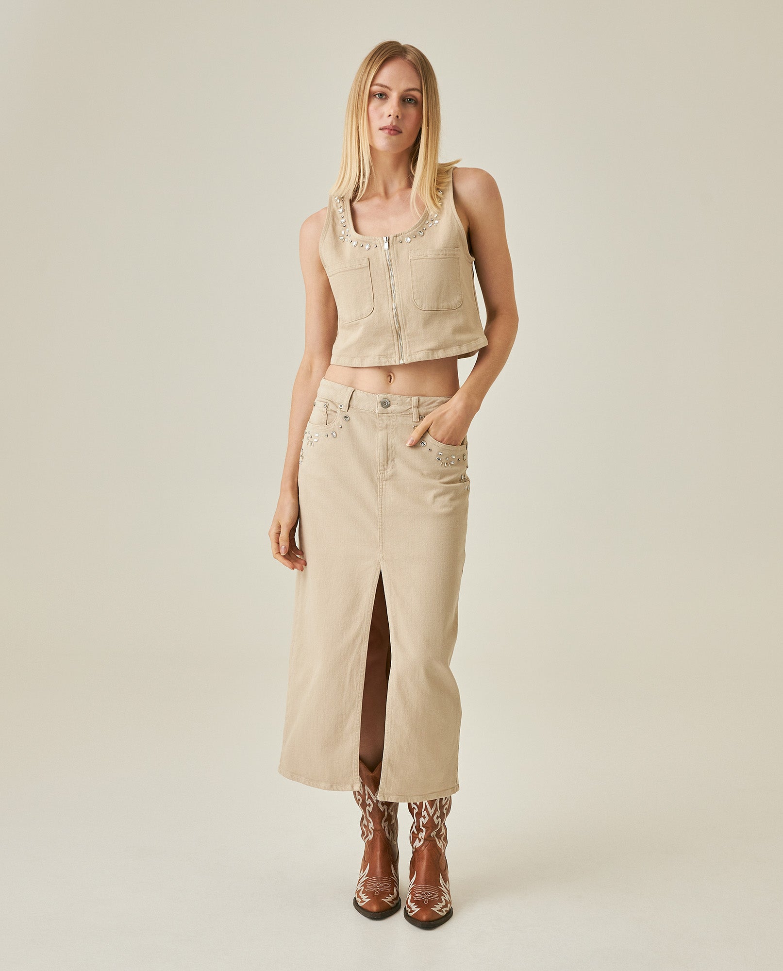 Womens Shirt Tank Slim Fit Cotton Elastane Raw Wash Coordinated Set Wide Crewneck - Raw 63_411H001_CRU130000_4