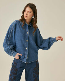 Womens Shirt Oversize Long Sleeve Cotton Tencel Elastane Medium Wash - Blue 63_411H002_AZU184140_0
