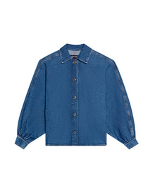 Womens Shirt Oversize Long Sleeve Cotton Tencel Elastane Medium Wash - Blue 63_411H002_AZU184140_3
