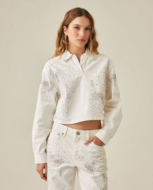 Womens Shirt Cropped Relaxed Fit Lightweight Cotton Denim Raw Wash Mothers - Raw 63_411H104_CRU134403_0