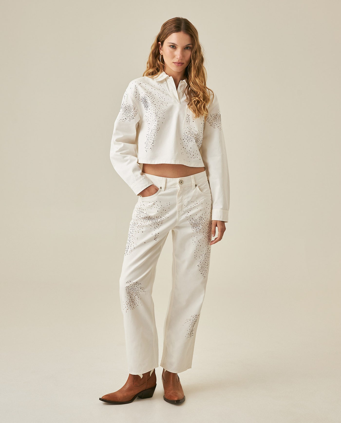 Womens Shirt Cropped Relaxed Fit Lightweight Cotton Denim Raw Wash Mothers - Raw 63_411H104_CRU134403_4