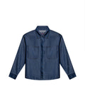 Womens Shirt Oversize Long Sleeve Lyocell Dark Wash Fluid Drape Hidden Placket - Blue 63_411H700_AZU184028_3