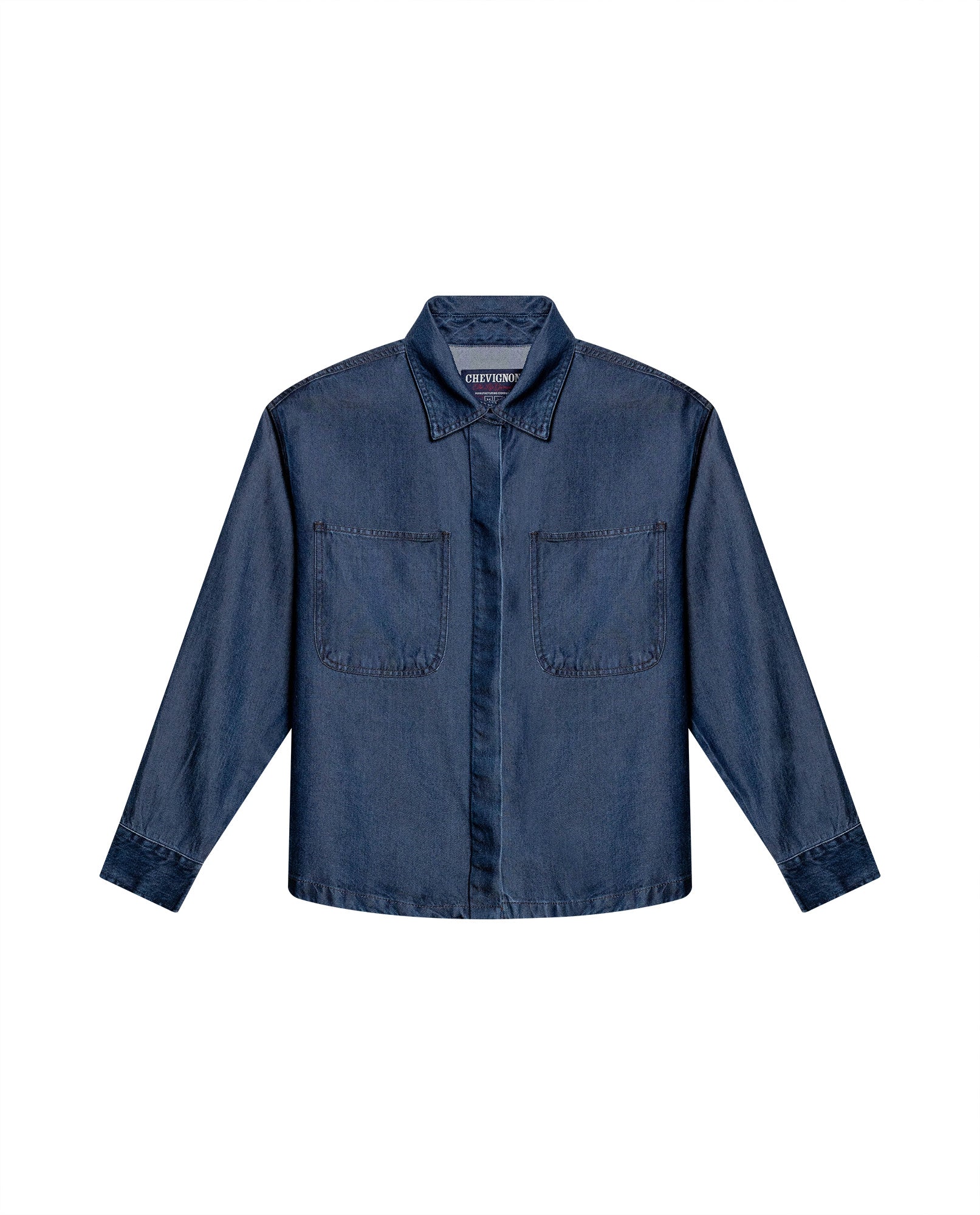 Womens Shirt Oversize Long Sleeve Lyocell Dark Wash Fluid Drape Hidden Placket - Blue 63_411H700_AZU184028_3