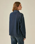 Womens Shirt Oversize Long Sleeve Lyocell Dark Wash Fluid Drape Hidden Placket - Blue 63_411H700_AZU184028_6