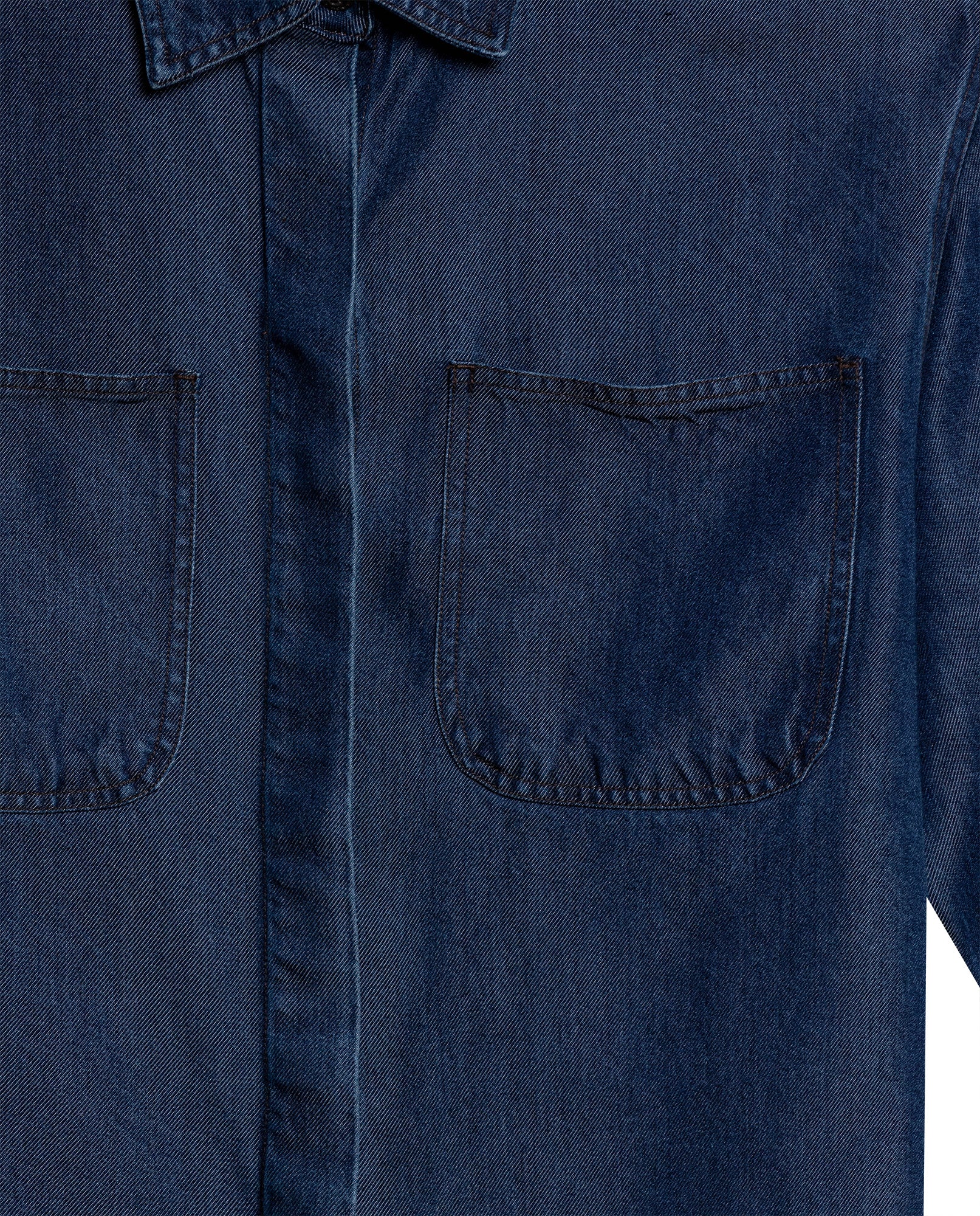 Womens Shirt Oversize Long Sleeve Lyocell Dark Wash Fluid Drape Hidden Placket - Blue 63_411H700_AZU184028_8