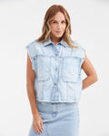 Women's Classic Fit Light Wash Sleeveless Denim Shirt in Non-Stretch Cotton - 1