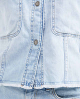 Women's Classic Fit Light Wash Sleeveless Denim Shirt in Non-Stretch Cotton - 3