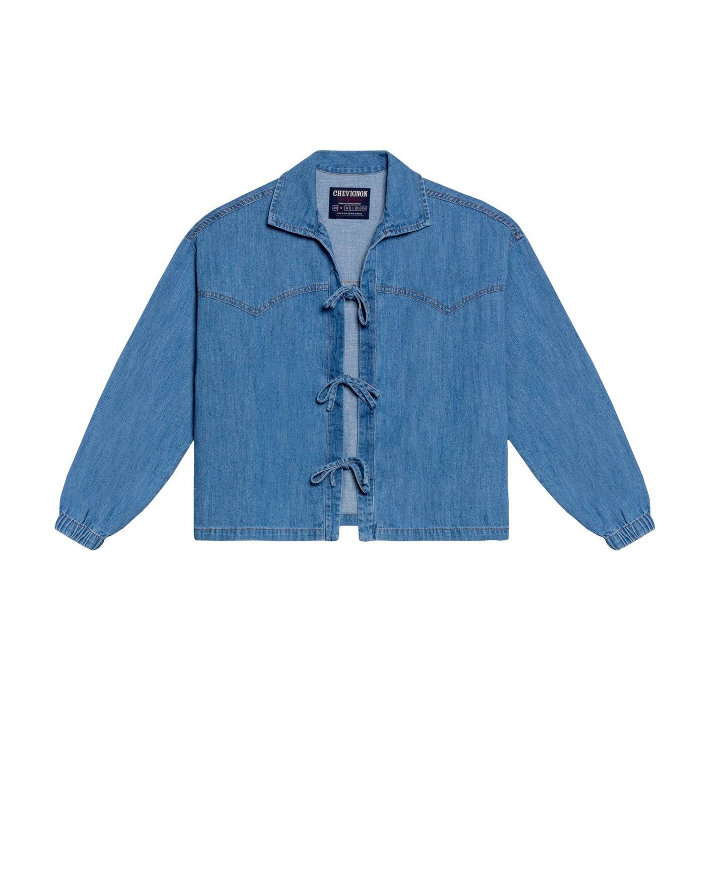 Women's Tie-Front Long Sleeve Denim Shirt in Cotton - 1