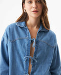 Women's Tie-Front Long Sleeve Denim Shirt in Cotton - 4