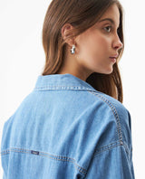 Women's Tie-Front Long Sleeve Denim Shirt in Cotton - 6
