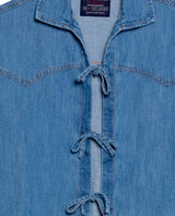 Women's Tie-Front Long Sleeve Denim Shirt in Cotton - 7