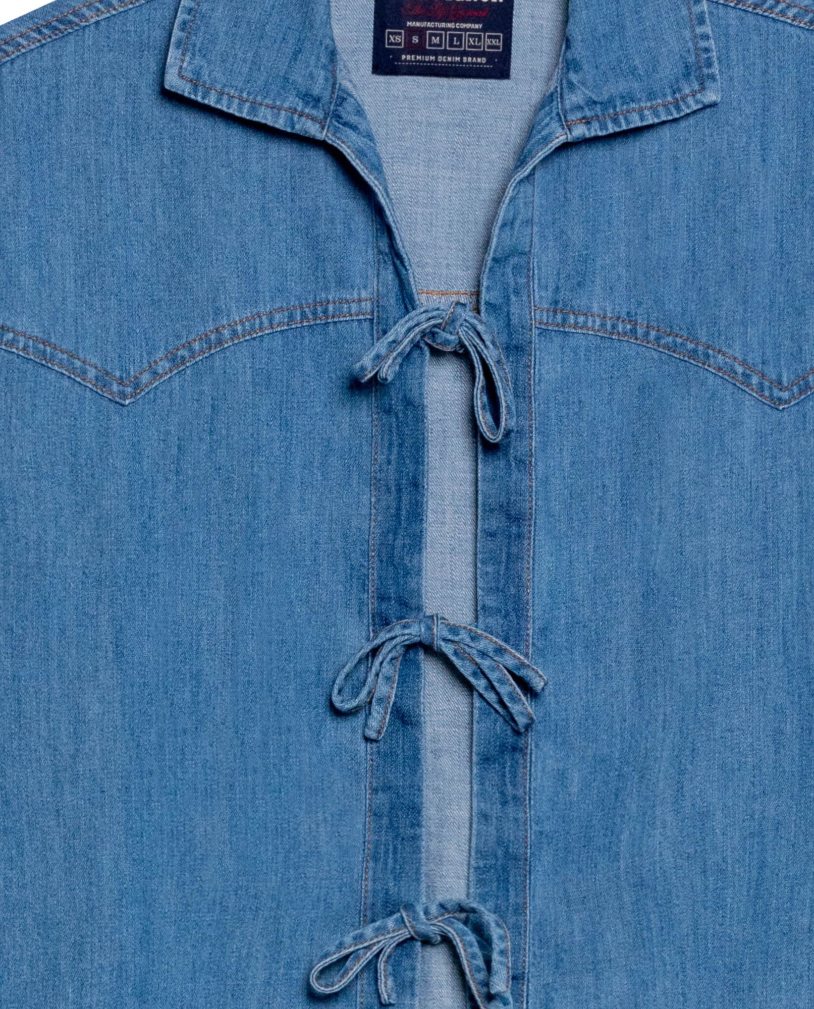 Women's Tie-Front Long Sleeve Denim Shirt in Cotton - 7