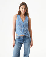 Denim V-Neck Vest-Style Shirt for Women - Blue 419G001 - 1