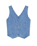 Denim V-Neck Vest-Style Shirt for Women - Blue 419G001 - 2
